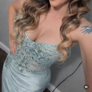 May Queen sage green  Embellished Prom Dress